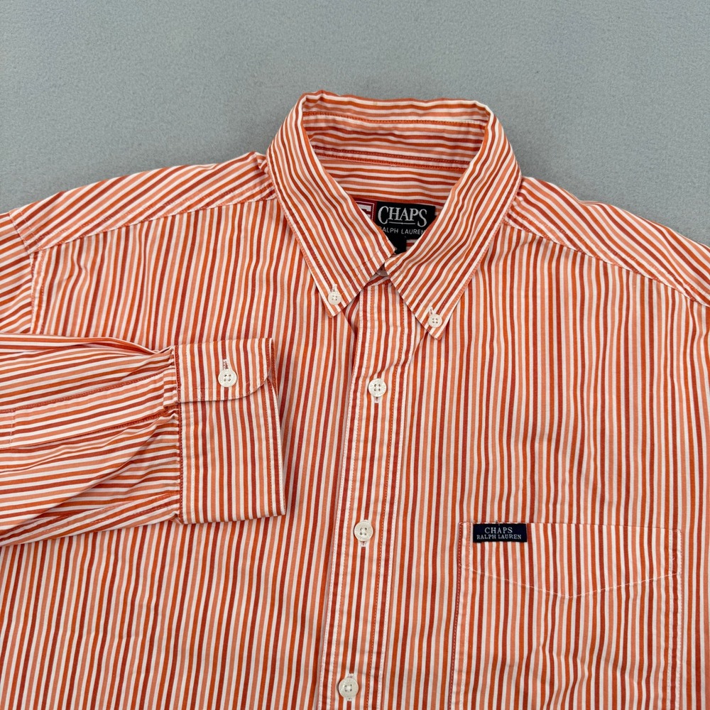 Vintage Chaps Ralph Lauren Long Sleeve Button Down Men's M Orange Stripe Casual